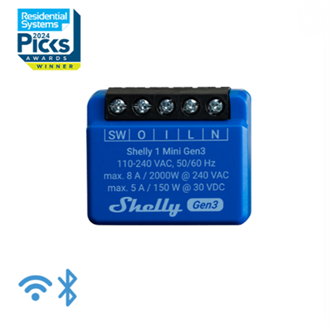 Shelly 1 Mini Gen3 Wi-Fi-operated smart switch, 1 channel 8 A